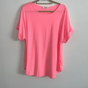 Zenana Pink Rolled Sleeve Top (1X)